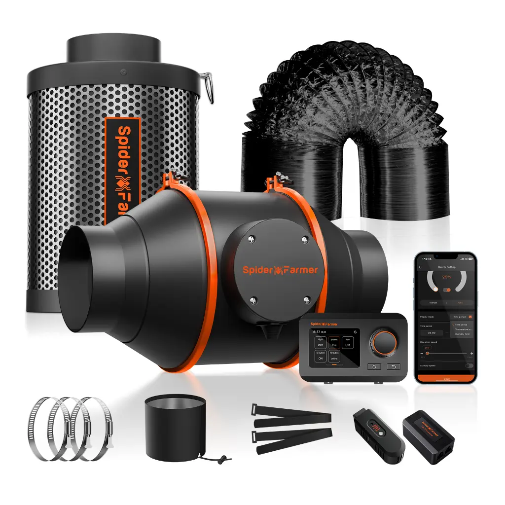 Spider Farmer Kit Ventilation 4" — Extracteur + filtre + contrôleur GGS